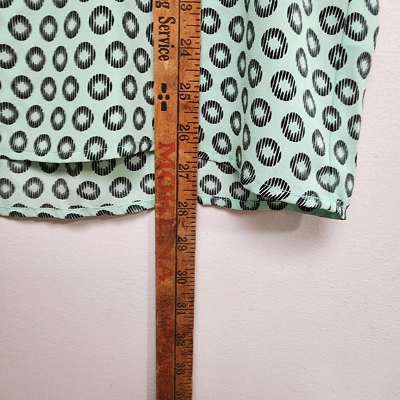 Pleione Mint Green Black Geometric Circle Print Split Neck Blouse XL 54494 - Picture 5 of 7